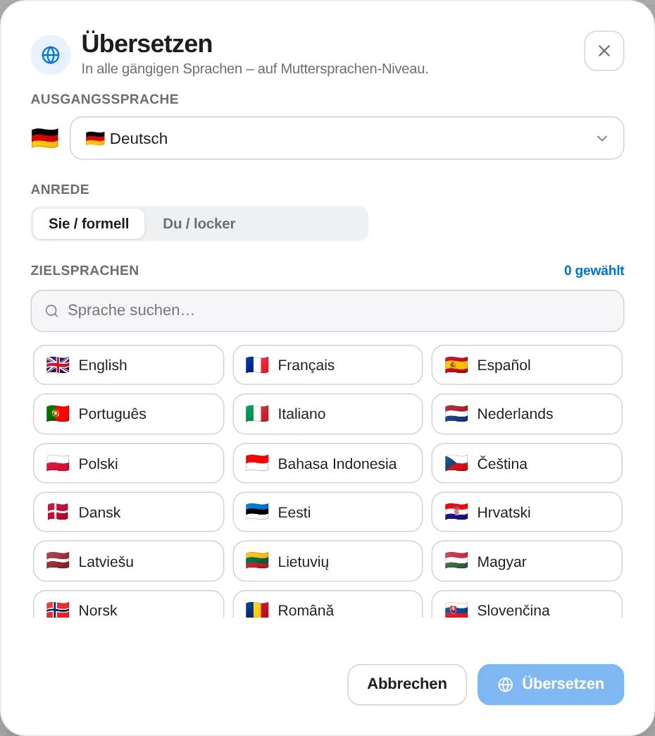 Übersetzung in 36 Sprachen